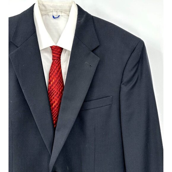 JOS A BANK SIGNATURE COLLECTION 2 piece suit stretch wool pinstripe blue 44R - Picture 3 of 12